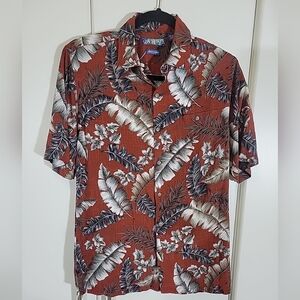 CAMPIA Mens Red Floral Short Sleeve Casual Hawaiian Button Down Shirt Small